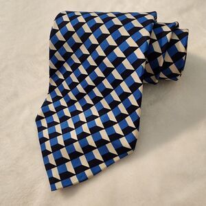 Countess Mara 100% Silk Tie Blue Geometric Men's Designer Necktie Made in USA